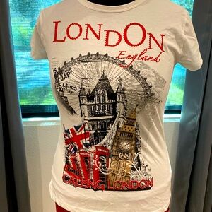 NWOT UK London England Graphic Top with Bling | Size XL Youth or Small Adult